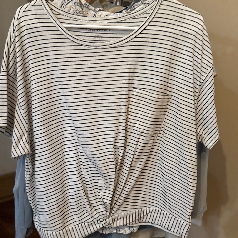 American Eagle Outfitters Black and White Striped Tee